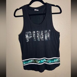 Pink Sequin Black Tank Top with Sequin Lettering size medium